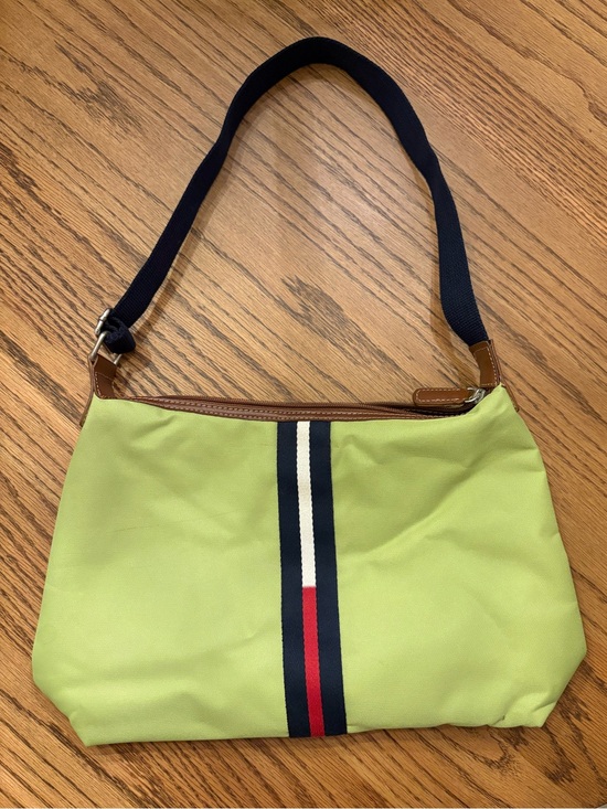 Tommy Hilfiger Handbags - 90s Tommy Hilfiger Lime Green Nylon Shoulder Bag with Navy Stripe